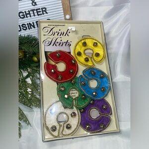 🥂 Vintage Boston Warehouse “Drink Skirts” – Jingle Bell Glass Markers Set of 6